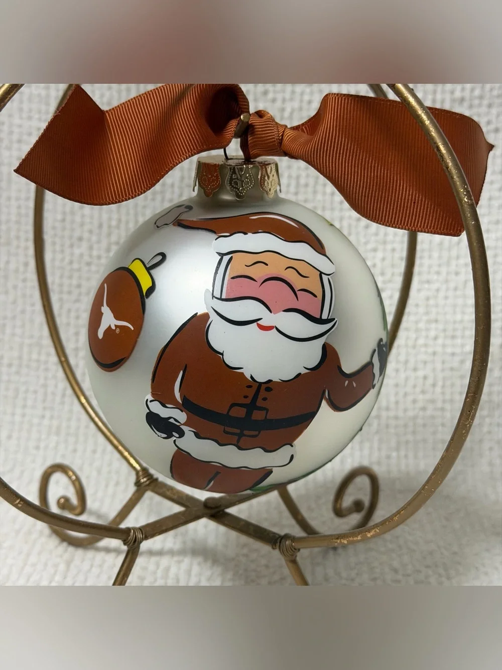 University of Texas Longhorns Santa Claus glass hand painted ornament